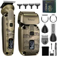 Hatteker Professionele Tondeuse Set – Haartrimmer & Baardtrimmer voor Heren – T-Blade Precisietrimmer – IPX7 Waterdicht – Inclusief Schaar en Knipcape – Zwart