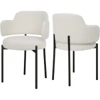 Puluomis - Eetkamerstoelen - Set van 2 - Teddy Fleece - Metalen poten - Gevoerde zitkussens - Gebogen rugleuning armleuning - Wit