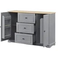 MODFU - Dressoir Met 3 Lades En Verstelbare Planken - Modern - Voor Eetkamer Of Woonkamer - MDF - Grijs - 126 X 40 X 86 Cm