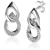 Zinzi 20mm Mart Visser by zilveren oorstekers met twee open peervormige schakels en bezet met witte zirconia's MVO24