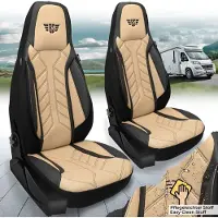 BREMER SITZBEZÜGE Premium Camper stoelhoezen voor Fiat Ducato Citroen Jumper Peugeot Boxer DPL507 in Zwart/Beige (2 losse stoelen)