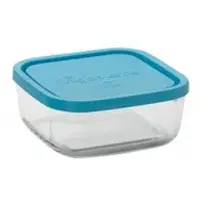 Bormioli Rocco 1x Bewaarbakje/vershoudbakje van glas vierkant met deksel 300 ml - Vershoudbakjes