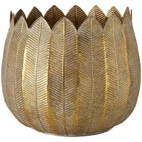 Boltze - Plantenpot - Bloempot - Set van 2 – Antiek Goud – Metaal – Bladstructuur – Ø16x17 cm & Ø19x21 cm