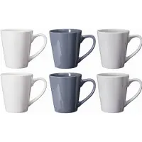 Cookinglife Mokken Siaki - Wit / Blauw / Grijs 350 ml - Porselein - 6 stuks