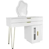 OKWISH Kaptafel - Make-up Tafel Met LED Spiegel En 2 Grote Laden - 100x40x78 cm - Spaanplaat - Wit
