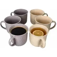 MamboCat Set van 6 BIKO-koffiemokken, cilindrisch, 450 ml, elk 3x in de kleuren vanille en grijs, van Keramiek – 12155
