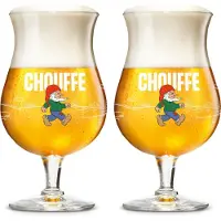 La Chouffe Bierglazen 250 ml - Set van 2 glazen - Speciaalbier serveren - Koude dranken genieten - Vaatwasserbestendig - Helder glas - Hoogte 160 mm - Glaswerk - Bierglazen