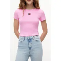 Tommy Hilfiger Slim Badge Rib Pink Daisy Maat: M | Tops Outlet | Dames | Roze