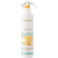 Jean & Len Sensitive Zonnespray SPF 50 250 ml - voor gevoelige huid, vegan, dierproefvrij, trekt snel in, zonder microplastics, lichaamsverzorging