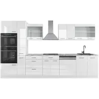 Vicco Complete keukeneenheid R-Line Wit hoogglans/wit 350 cm met hoge kast, met marmeren werkblad, Model 37644
