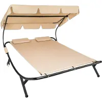 TecTake - Ligbed Livorno voor 2 personen - zonnebed ligstoel - beige - 404865