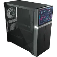 Valkyrie VK02 LCD, zwarte behuizing, Midi-tower, geschikt voor ATX, ITX, Micro ATX en Mini-ITX moederborden, met gehard glas en LCD-scherm, 25,6 cm (10,1")