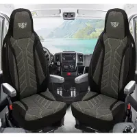 BREMER SITZBEZÜGE Premium Camper stoelhoezen voor La Marca Ducato Jumper Boxer PLKT204 in Zwart/Antraciet (2 losse stoelen)