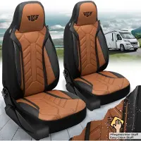 BREMER SITZBEZÜGE Premium Camper stoelhoezen voor Knaus BOXLIFE PRO / XL Camper Van DPL511 in Zwart/Chocoladebruin (2 losse stoelen)