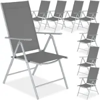 TecTake Tuinstoelen - Set van 8 - Campingstoelen met 8-voudig Verstelbare Hoge Rugleuning - Opklapbaar en Lichtgewicht - Stalen Frame met Ademend Textileen Gaas - Stoelen voor Tuin en Balkon - Zilver