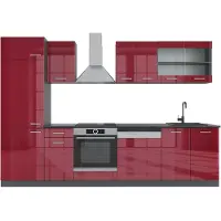 Vicco Complete keukeneenheid R-Line Rood hoogglans/antraciet 300 cm , WB Antraciet, Model 43255