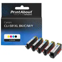 PrintAbout Inktcartridge CLI-581XL BK/C/M/Y 4-kleuren Multipack Hoge capaciteit geschikt voor Canon