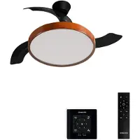 Create - Plafondventilator 40W stil met intrekbare bladen met licht - Ø108cm - Zwart / Donker hout - Controller voor wandmontage + afstandsbediening - WIND CLEAR STUDIO