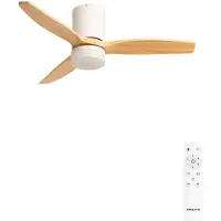Create - Stille 40W plafondventilator met technische ABS bladen (Ø112cm) (ruimtes ≤10m²) - Wit/Licht houtlook - Met licht - Afstandsbediening - WIND CALM