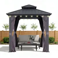 PURPLE LEAF Essential Hardtop Tuinpaviljoen met LED-verlichtin – Gegalvaniseerd Stalen Dak – Aluminium Frame – Gordijnen en Klamboe – Grau