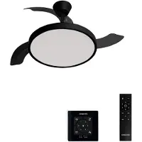 Create - Plafondventilator 40W stil met intrekbare bladen met licht - Ø108cm - Zwart - Controller voor wandmontage + afstandsbediening - WIND CLEAR STUDIO