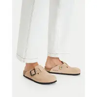 Birkenstock Heren Leren Boston Wire Buckle sandalen (Smalle Pasvorm) zand (42), Beige, Plat, Nubuck, Gesp, Casual 1031573