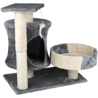 Maxxpro Pet Comfort Krabpaal - Kattenhuis voor Katten met Speeltje - Kattenkrabpaal met Mand - Kattenboom met Platform - Grijs/Beige - 50x33x58 cm