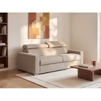 Vente-unique Vierzitsslaapbank express van beige stof - Bed van 160 cm met brede latten - Matras 22 cm met schuim met vormgeheugen VIZIR