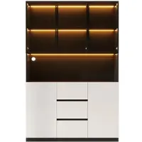 OKWISH Glasvitrine - Met Instelbare Led-Verlichting - 3 Laden 2 Deuren en Open Vak - MDF Zwart - 120 x 40 x 200 cm