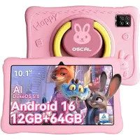 Oscal KIDO2 - Tablet - Kindertablet - 8GB RAM - 64GB ROM - 10.1 inch - 6600mAh - Android 16 - Ouderlijk Toezicht App - Oogzorgmodus - Inclusief Beschermhoes - Roze
