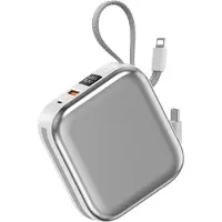 Wiwu Powerbank 10000mAh - Type-C en Lightning kabel - Draadloos opladen - Digital display - Wit