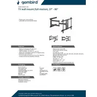Gembird Full-Motion TV Wandbeugel 37–80 Inch – Kantel- en Draaibaar, VESA Compatibel 200x200–600x400, Zwart, Inclusief Installatiekit