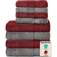 Komfortec Handdoekenset – Set van 8 - 4x Handdoek 50x100 cm en 4x Badhanddoek 70x140 cm - 100% Katoen - Antraciet&Rood
