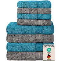 Komfortec Handdoekenset – Set van 8 - 4x Handdoek 50x100 cm en 4x Badhanddoek 70x140 cm - 100% Katoen - Turquoise&Antraciet