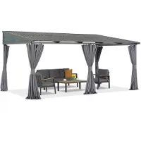 Garden Point Metalen terrasoverkapping 3 x 5 m Sedona met gordijnen en muskietennetten antraciet