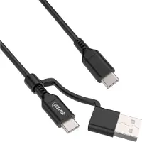 InLine 2-in-1 USB-C kabel + USB-A adapter, USB 2.0, 100W, TPE, zwart, 2m