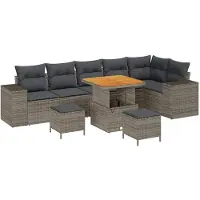 vidaXL Tuinbank Set 9 st 6-Aantal zitplaatsen Grijs poly rattan
