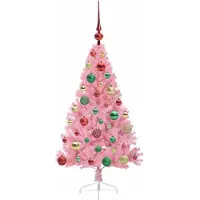 vidaXL Kunststof Voorverlichte Kerstboom met 150 LED Roze 120 cm PVC