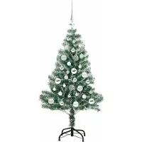 vidaXL Kunstkerstboom Sneeuw Gevlokt met LED Licht Groen en Wit 120 cm