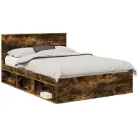vidaXL Bedframe met hoofdeinde Rook Eiken 140 x 200 cm Bewerkt hout