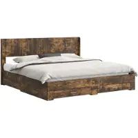 vidaXL Bedframe met opbergruimte en hoofdbord Gerookt eiken