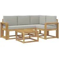 vidaXL Buiten bank set 5 st Wit en Lichtgrijs Polyester