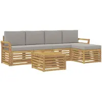 vidaXL Tuinset met 6 zitplaatsen, wit en lichtgrijs, polyester