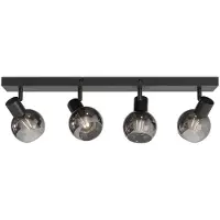 HOFTRONIC™ Glazura - LED Plafondlamp Glazen Bollen - Plafondlamp Smoke Glas - 4 spots - Kantelbaar & Draaibaar - Zwart - E14-fitting - IP20 - Plafondlamp Rookgla