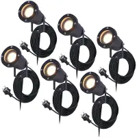 HOFTRONIC™ 6x Sydney Prikspot - GU10 - Plug & Play - Warm wit 2700K - 5 Watt - Voor buiten - Priklamp - Zwart - Grondspies - 1.5 meter netsnoer - Tuin spots, spo