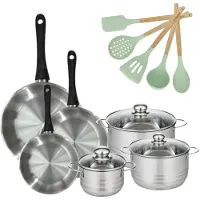 Fackelmann Set van 3 Pannen 20/24/28cm en 3 Kookpotten 16/20/24cm Genève met 5 keukengerei