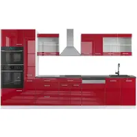 Vicco Keukenblok R-Line Rood hoogglans/wit 350 cm met hoge kast, WB Antraciet, Model 42339