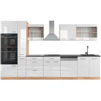 Vicco Complete keukeneenheid R-Line Wit hoogglans/goud power eiken 350 cm met hoge kast, WB Antraciet, Model 49469