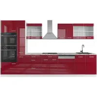 Vicco R-Line Keuken – 350 cm met hoge kast, met marmeren werkblad Rood hoogglans/wit