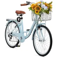 Vevor Cruiserfiets met 7 versnellingen (banddiameter 660,4 mm) Strandfiets met grote mand en bagagedrager